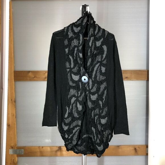 Dolce VITA Mohair Wool Black & Black/White Heather Textured Cardigan Sz 4‎ - Picture 1 of 5